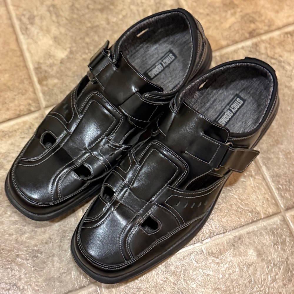 Stacy Adams Mens Black Fisherman Sandals 25528-005 Size 11.5 M Hook Loop Strap - Picture 2 of 12